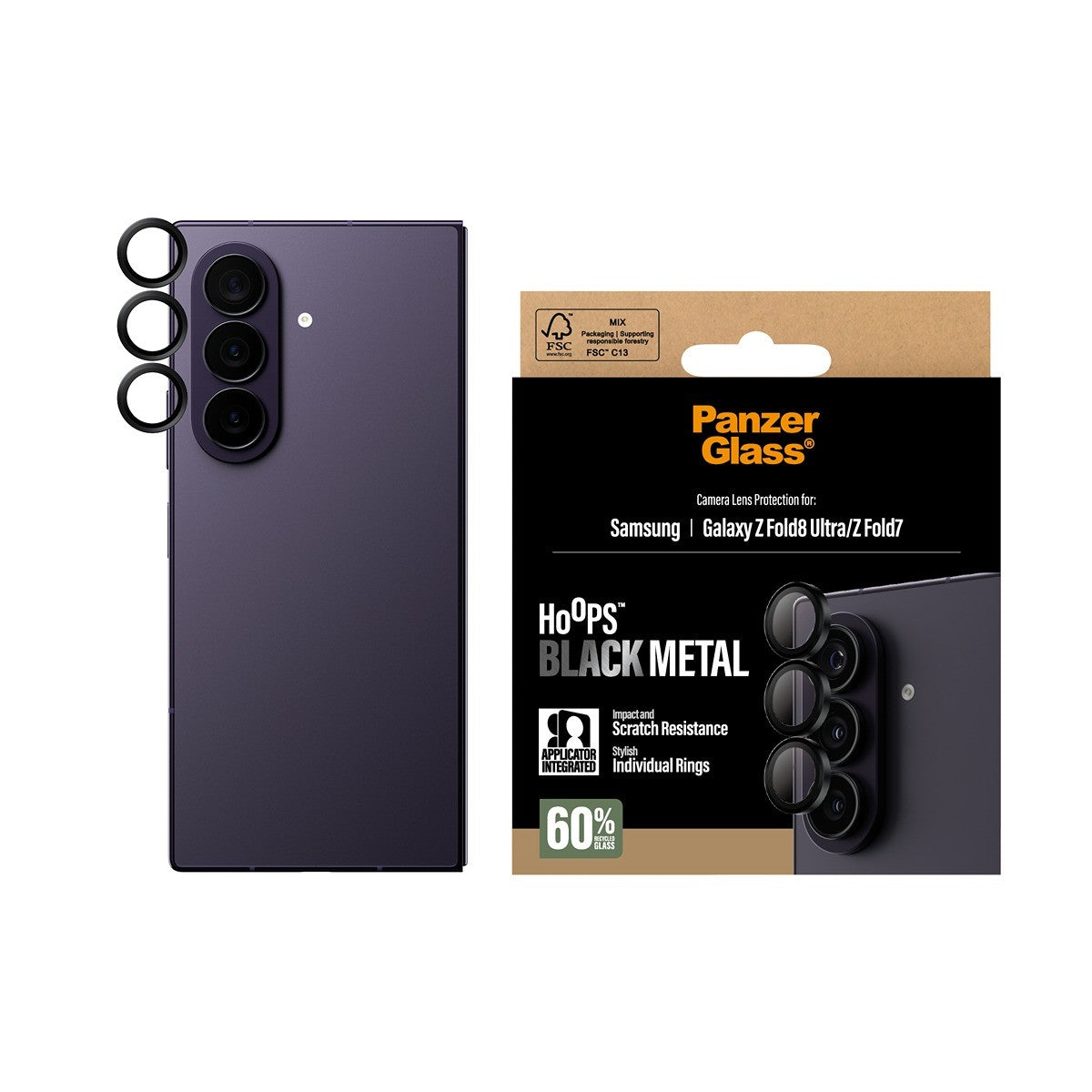 PanzerGlass Samsung Galaxy Z Fold 7/Fold 8 Ultra Kameralinsebeskytter Hoops Sort