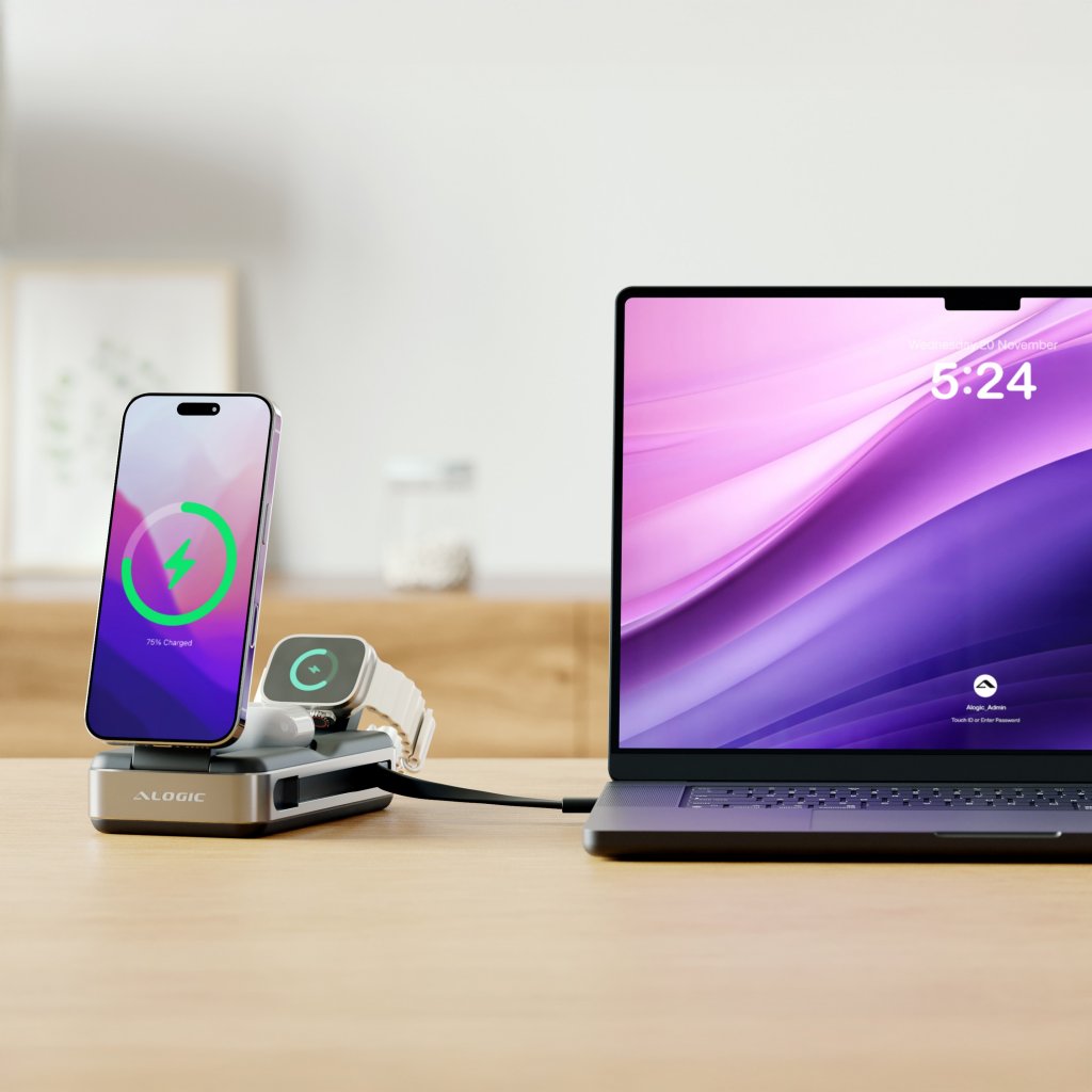 Alogic Powerbank Roam 21 000mAh 6-in-1 Qi2 100W USB-C Sort
