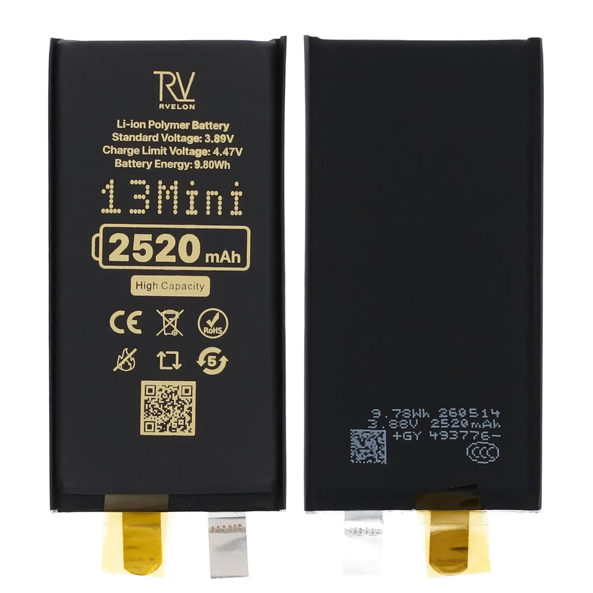 Rvelon Batteri til iPhone 13 mini 2520mAh uden flexkabel