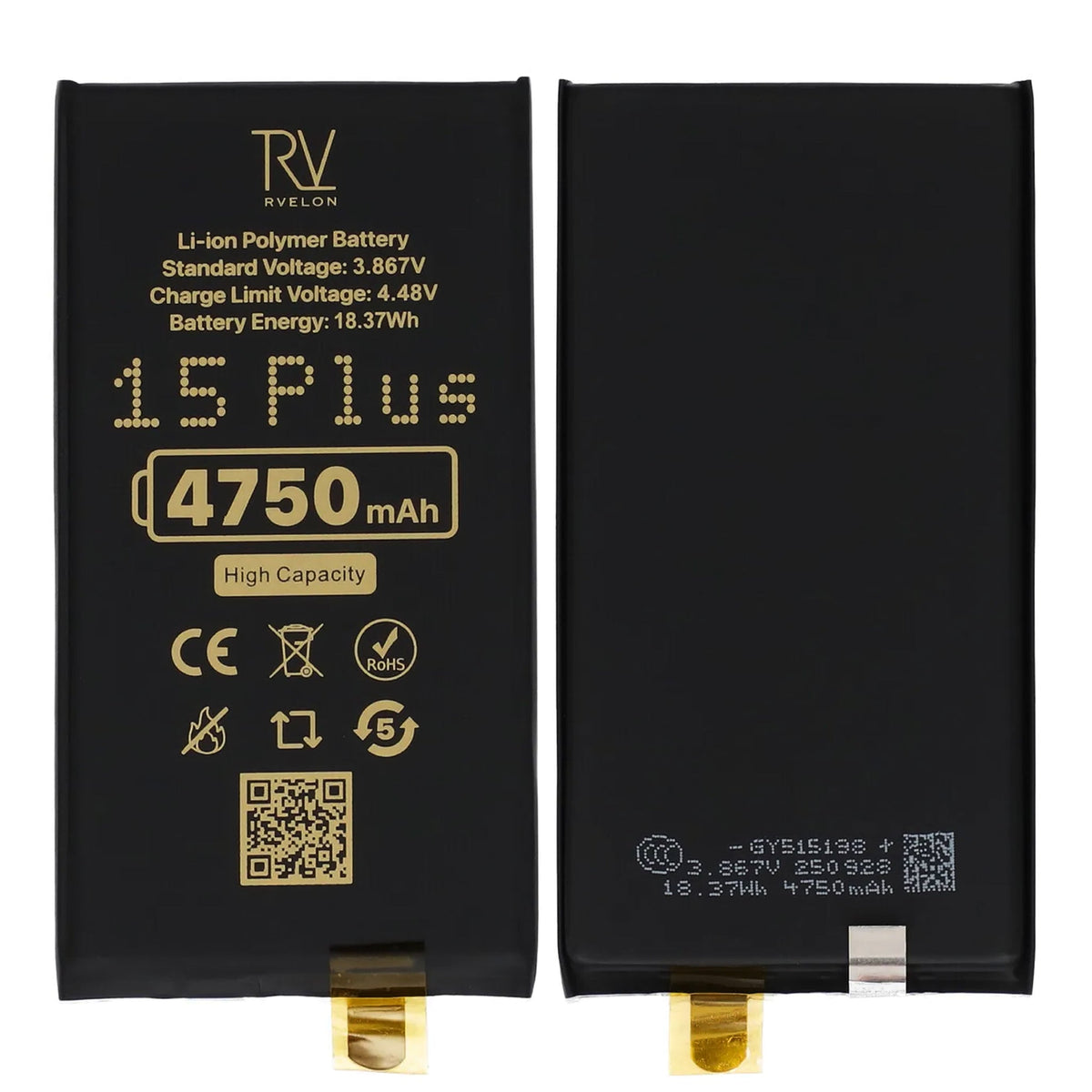 Rvelon Batteri til iPhone 15 Plus 4750mAh uden flexkabel