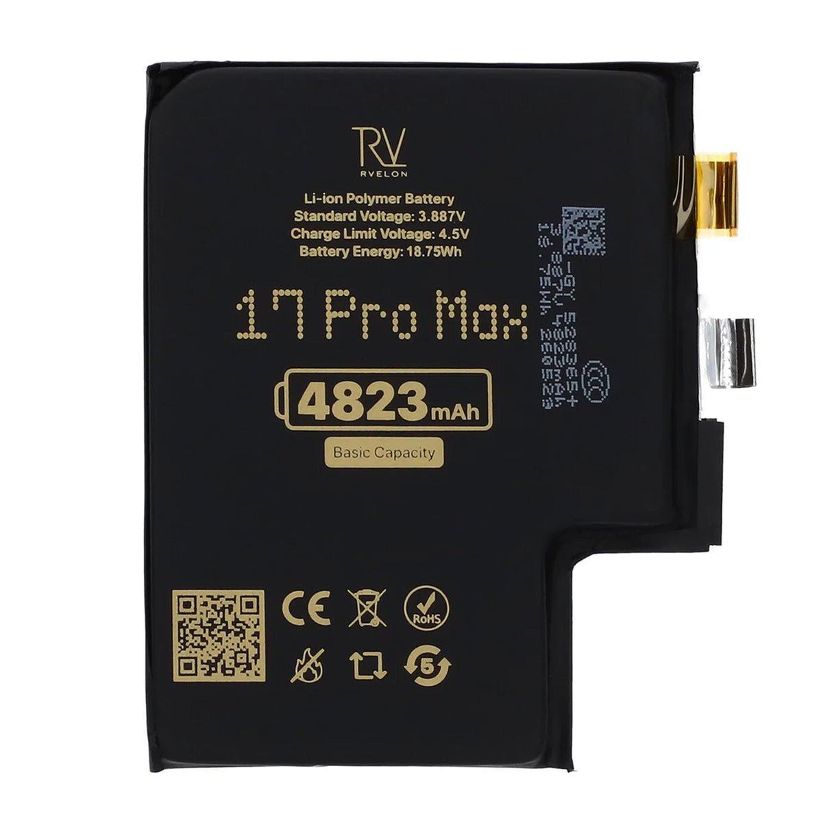 Rvelon Batteri til iPhone 17 Pro Max 4823mAh uden flexkabel