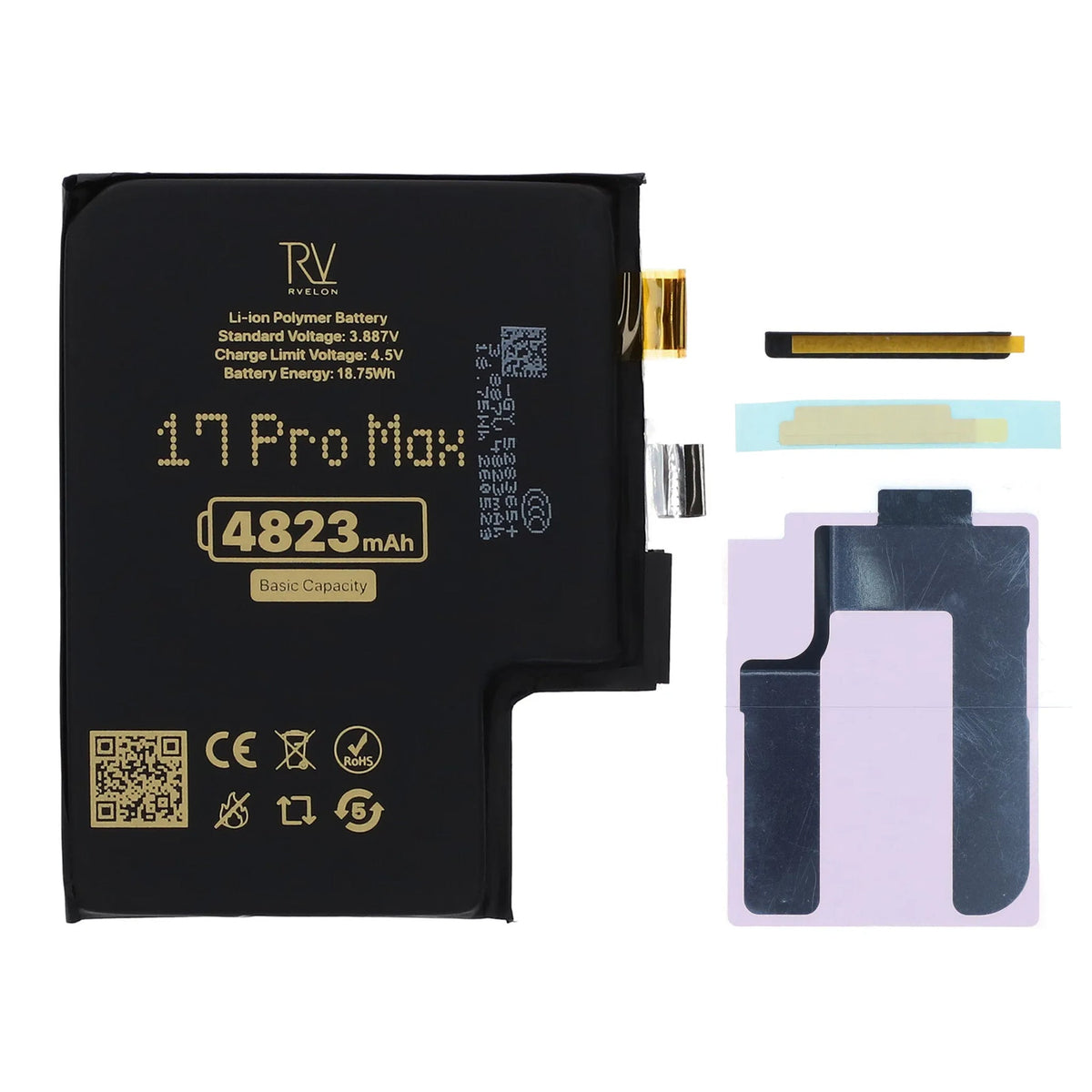Rvelon Batteri til iPhone 17 Pro Max 4823mAh uden flexkabel