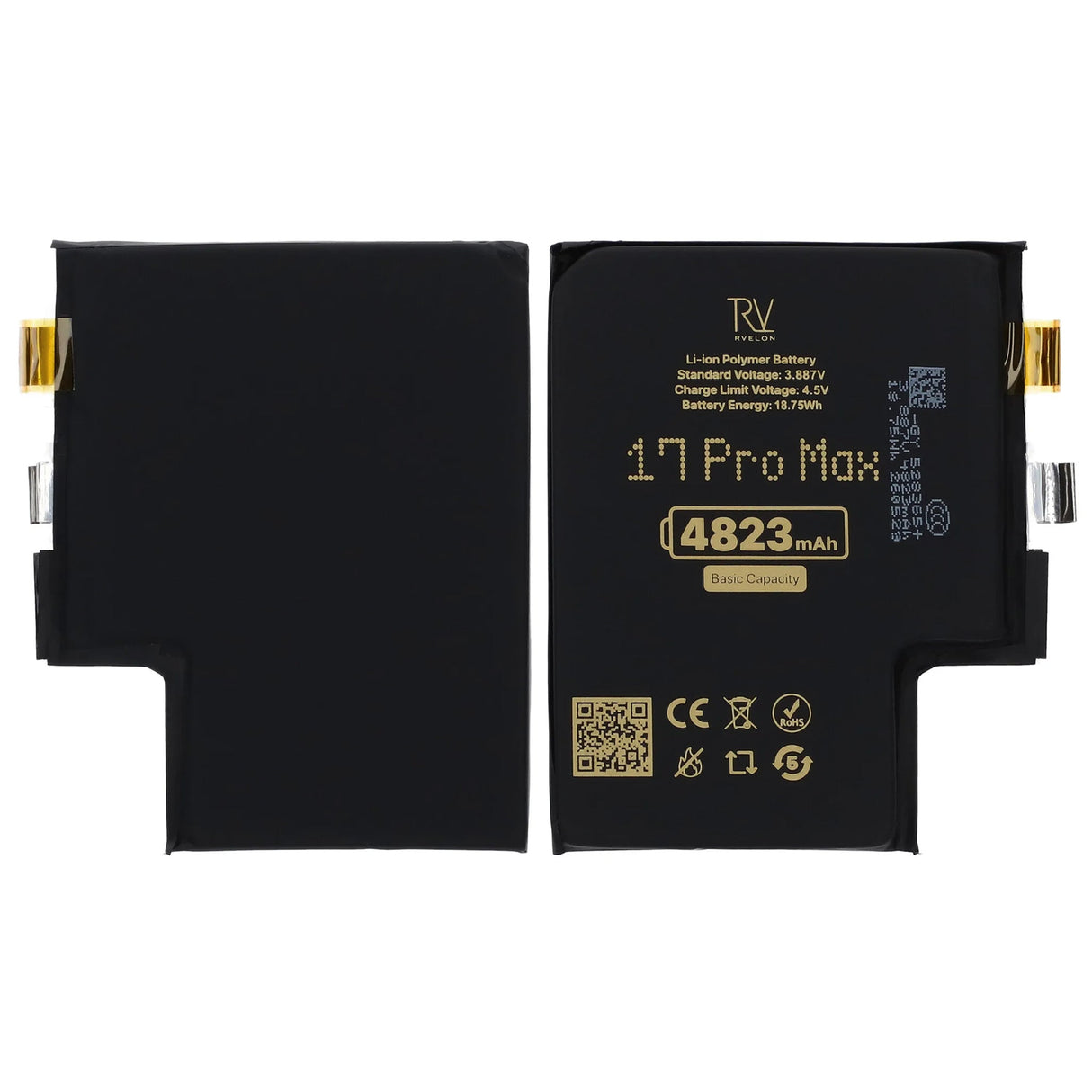 Rvelon Batteri til iPhone 17 Pro Max 4823mAh uden flexkabel