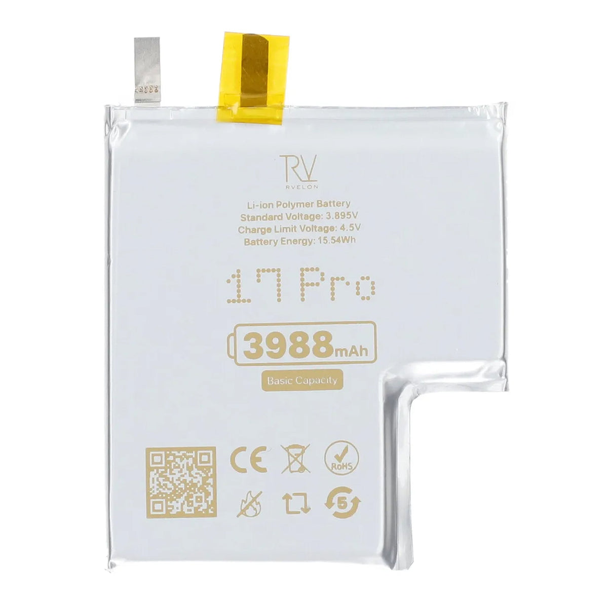 Rvelon Batteri til iPhone 17 Pro 3988mAh uden flexkabel