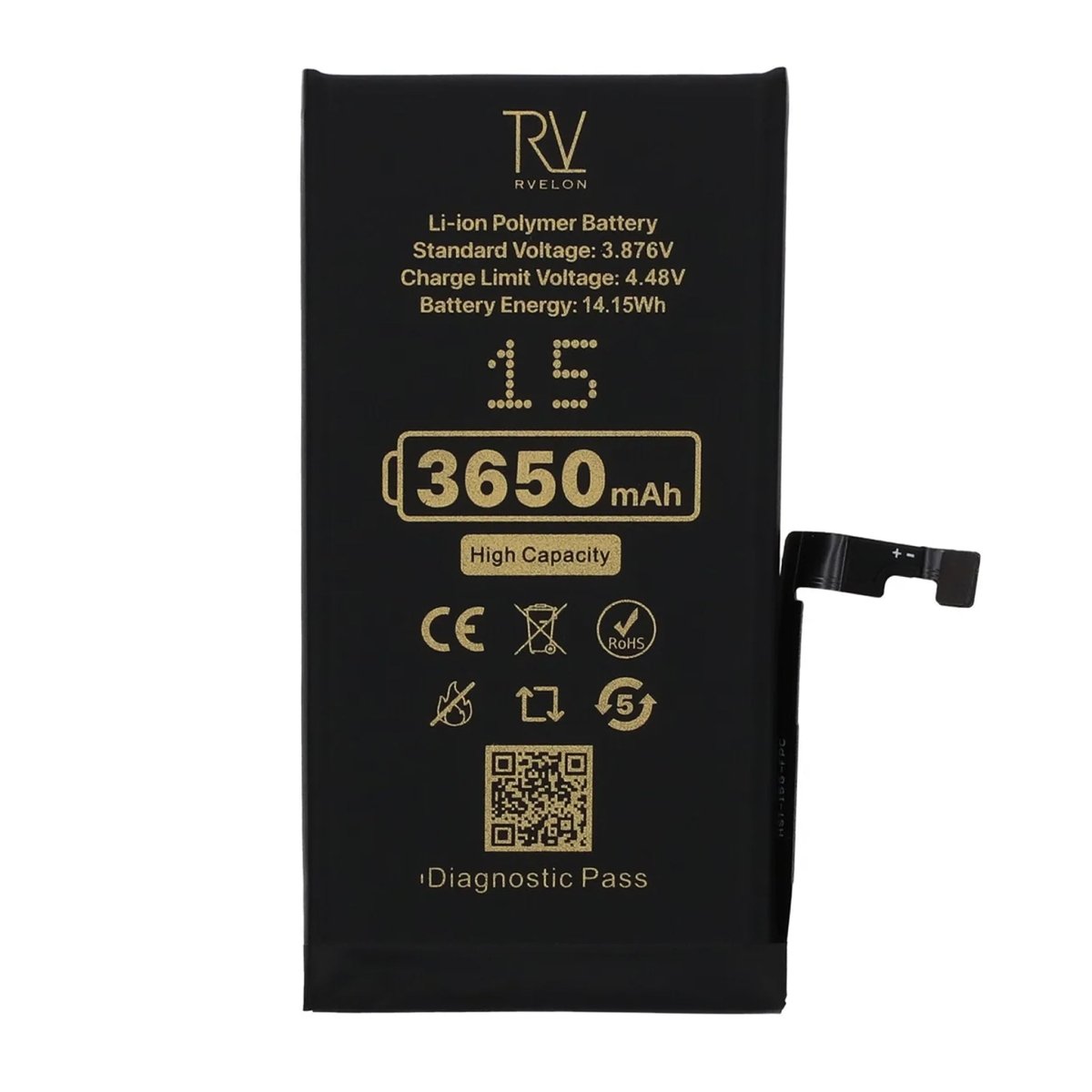 Rvelon Batteri til iPhone 15 – 3650 mAh høj kapacitet