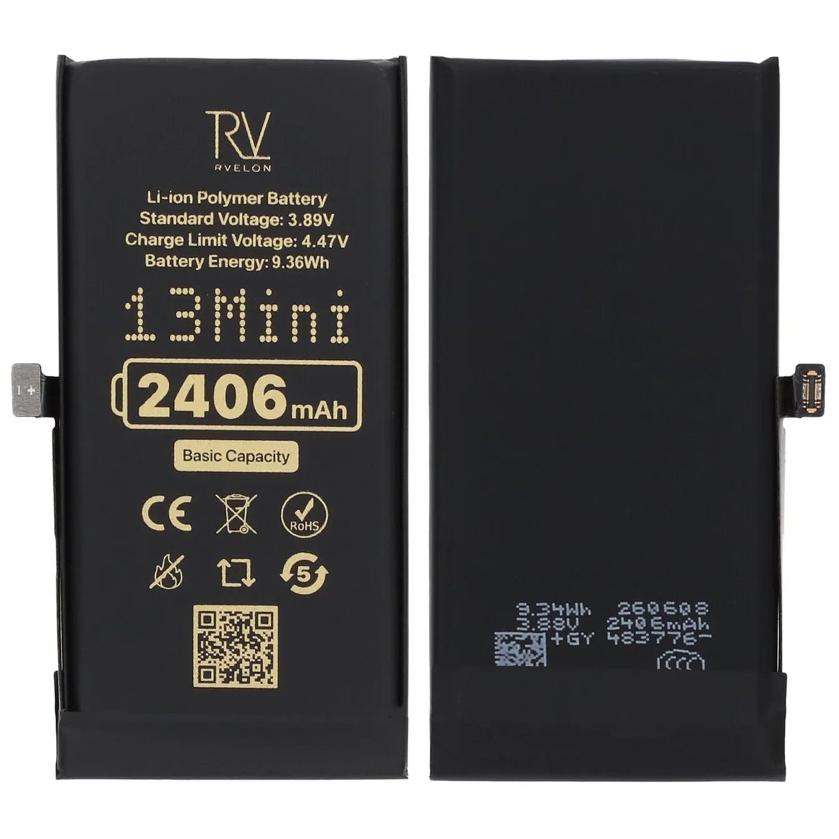 Rvelon Premium Batteri til iPhone 13 Mini - 2406mAh