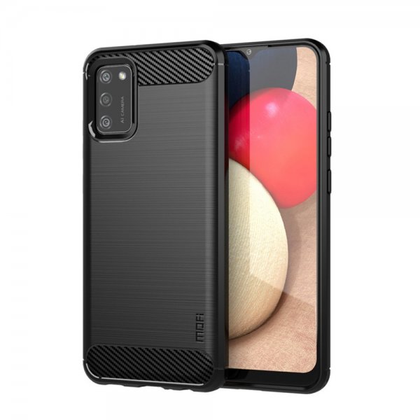 Mofi Samsung Galaxy A02s Cover Børstet Kulfibertekstur Sort