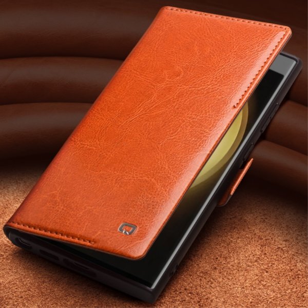 Qialino Samsung Galaxy S23 Etui Ægte Læder Lysebrun