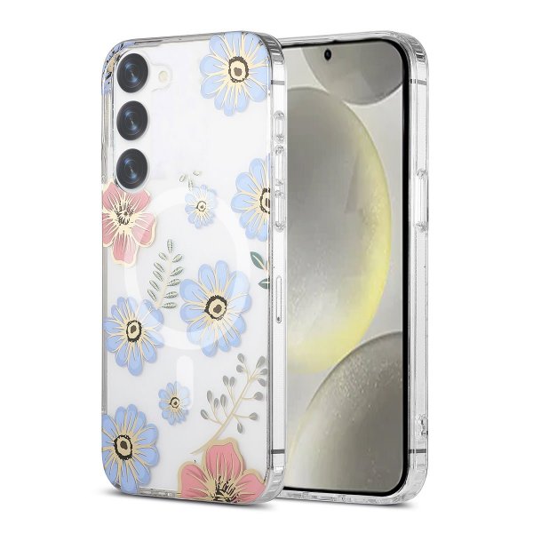 Samsung Galaxy S23 Cover Blomstermønster MagSafe Rød Blå