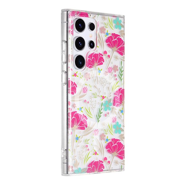 Samsung Galaxy S23 Ultra Cover Blomstermønster MagSafe Rød Grøn