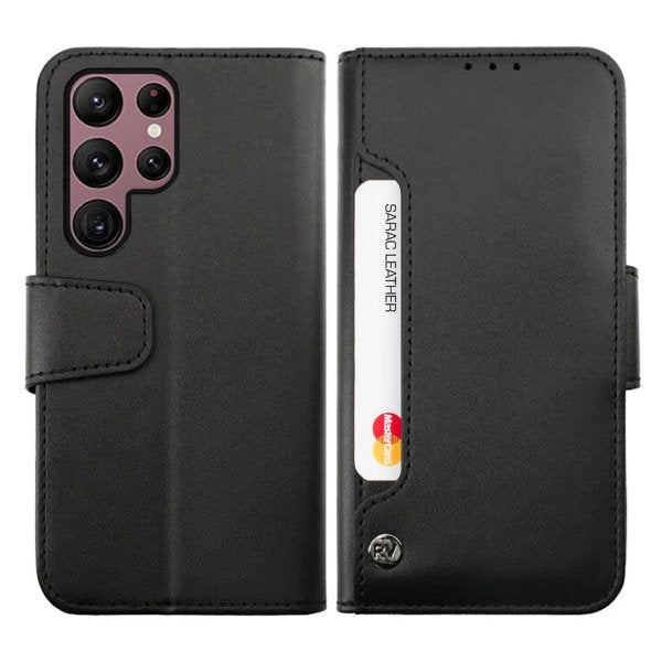 Rvelon Samsung Galaxy S23 Ultra Etui Udklappeligt Kortrum Sort