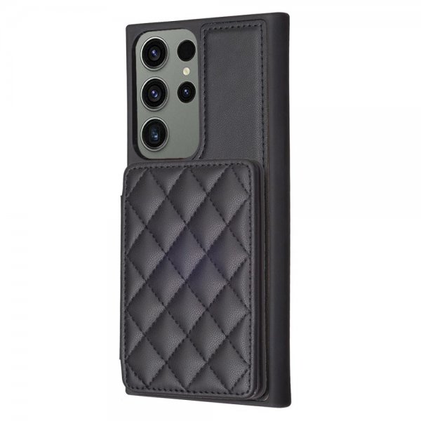 Samsung Galaxy S23 Ultra Cover Kortholder Rombemønster Sort