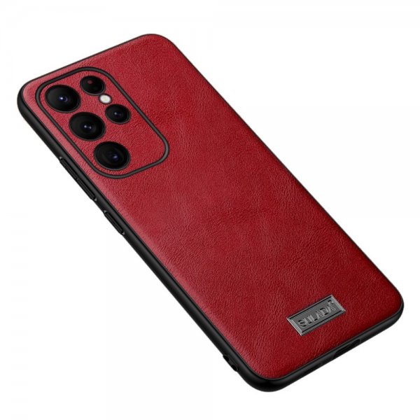 Sulada Samsung Galaxy S23 Ultra Cover Lædertekstur Rød