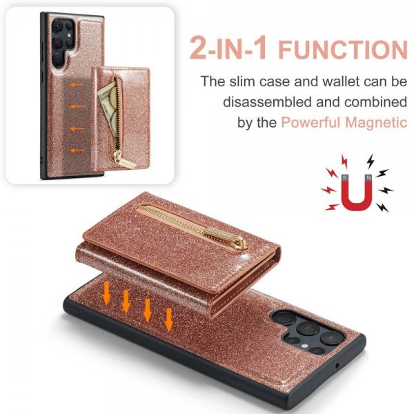 Dg.Ming Samsung Galaxy S23 Ultra Cover M3 Series Aftagelig Kortholder Glitter Rosaguld