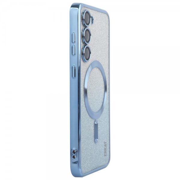 Enkay Samsung Galaxy S24 Cover Belagt Kant Glitter MagSafe Blå