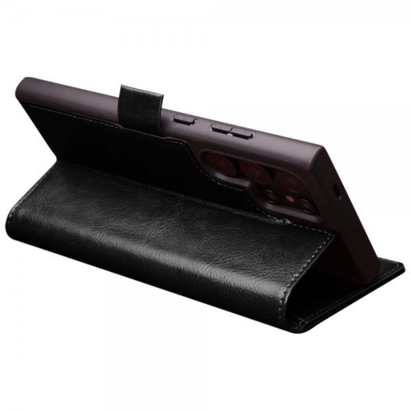 Qialino Samsung Galaxy S24 Ultra Etui Ægte læder Kortlomme Sort