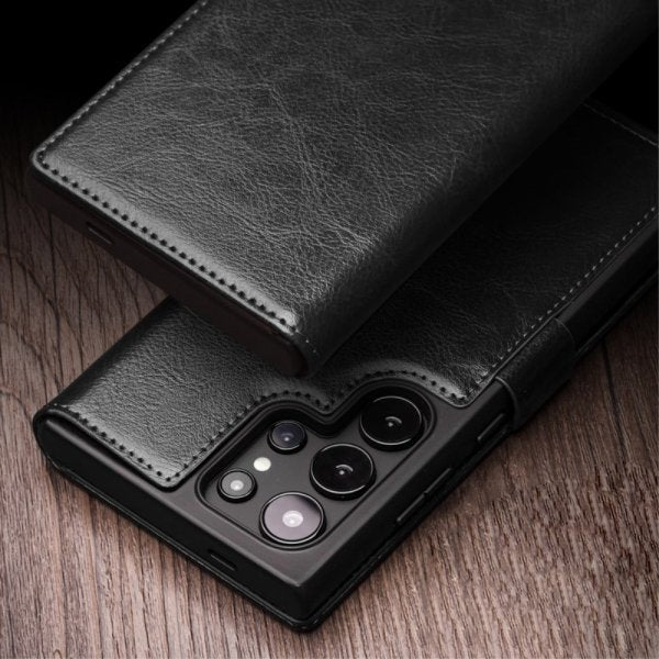 Qialino Samsung Galaxy S24 Ultra Etui Ægte læder Kortlomme Sort