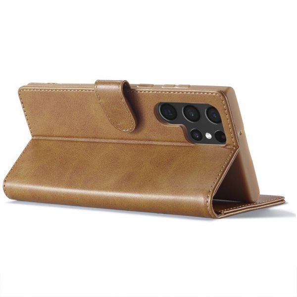Lc.Imeeke Samsung Galaxy S24 Ultra Cover med Kortlomme Kickstand Lysbrun