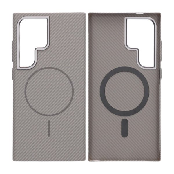 Samsung Galaxy S24 Ultra Cover Kulfiber Mønster MagSafe Grå