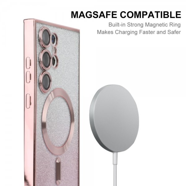 Enkay Samsung Galaxy S24 Ultra Cover Belagt Kant Glitter MagSafe Rosa