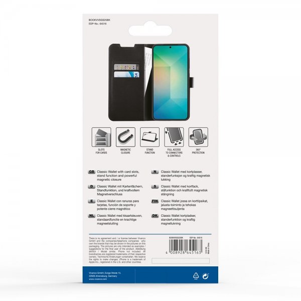 Vivanco Samsung Galaxy S25 Etui Classic Wallet Sort