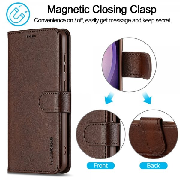 Lc.Imeeke Samsung Galaxy S25 Plus Etui med Kortlomme og Stativfunktion Mørkebrun