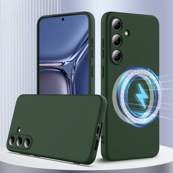 Samsung Galaxy S25 Cover med Strop Silikone MagSafe Mørkegrøn