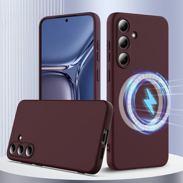 Samsung Galaxy S25 Cover med Strap Silikone MagSafe Vinrød
