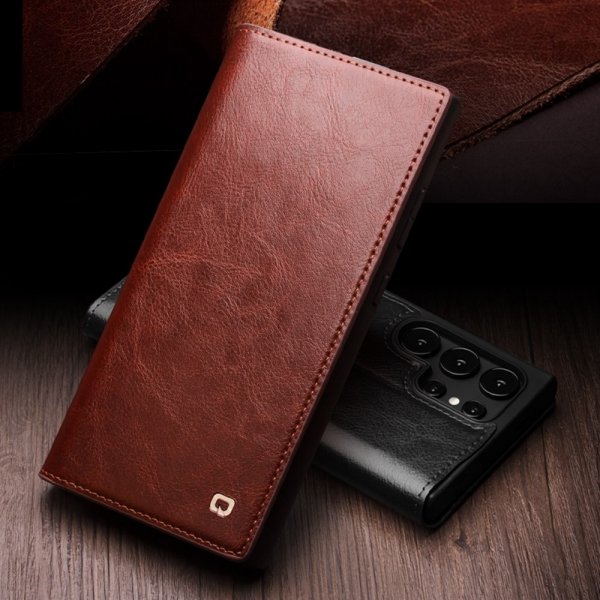 Qialino Samsung Galaxy S25 Ultra Cover Ægte Læder Brun