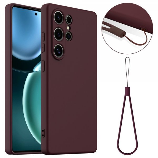 Samsung Galaxy S25 Ultra Cover med Rem Silikone MagSafe Vinrød
