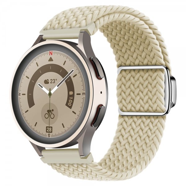 Samsung Galaxy Watch 20mm Flettet Nylonrem Cremefarvet