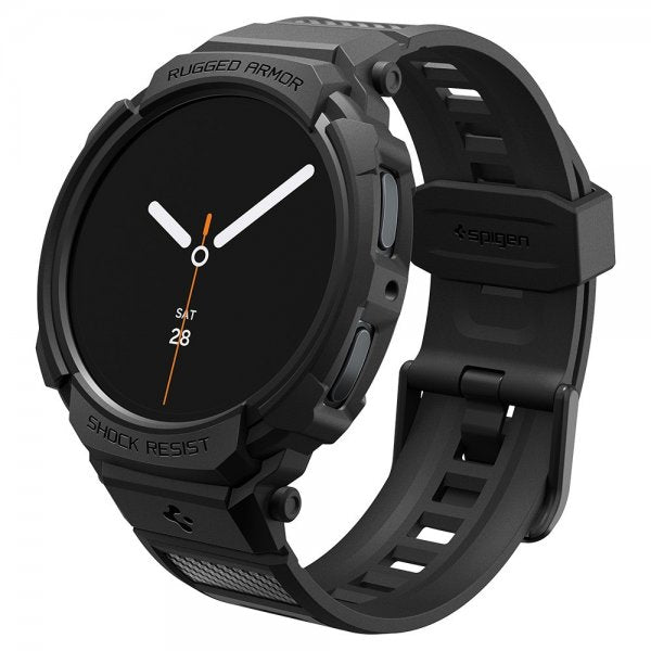 Spigen Samsung Galaxy Watch 8 44mm Armbånd og Cover Rugged Armor Pro Mat Sort