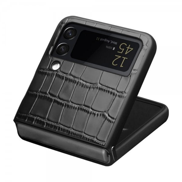 Qialino Samsung Galaxy Z Flip 4 Cover Krokodillemønster Sort
