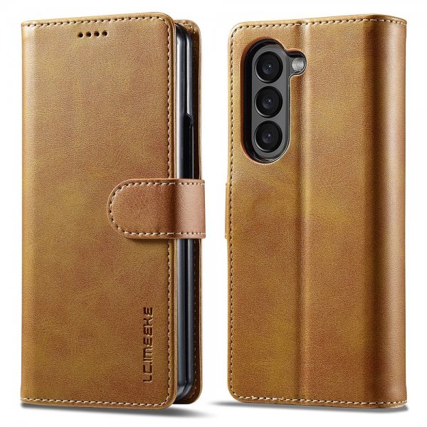 Lc.Imeeke Samsung Galaxy Z Fold 6 Etui med kortlomme og stativfunktion, lysebrun