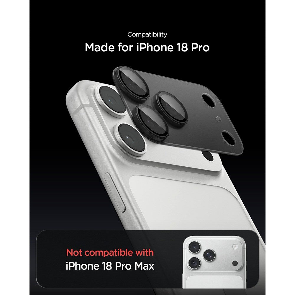 Spigen iPhone 18 Pro Kameralinsebeskytter Glas.tR EZ Fit Optik Pro XL Mørkegrå