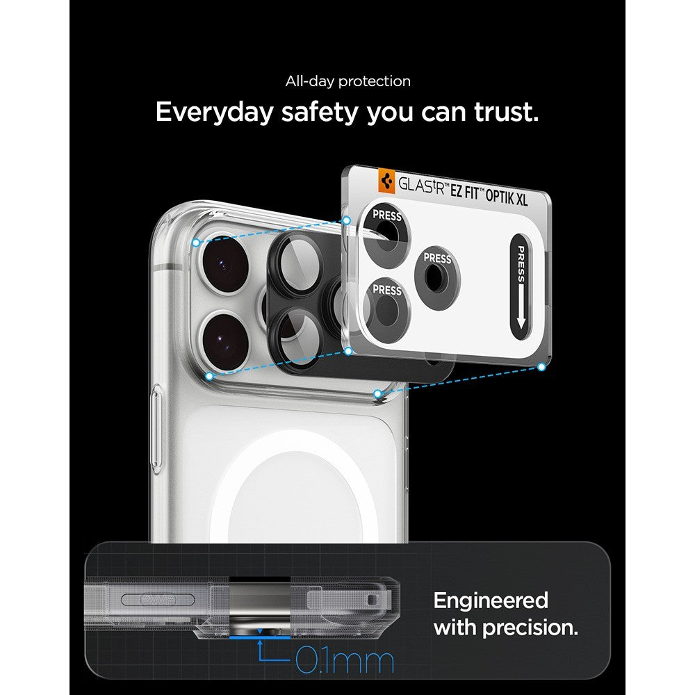 Spigen iPhone 18 Pro Kameralinsebeskytter Glas.tR EZ Fit Optik Pro XL Mørkegrå