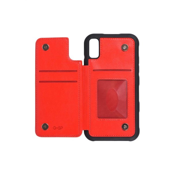 iPhone X/iPhone Xs Etui med Udklappeligt Kortholder Rød