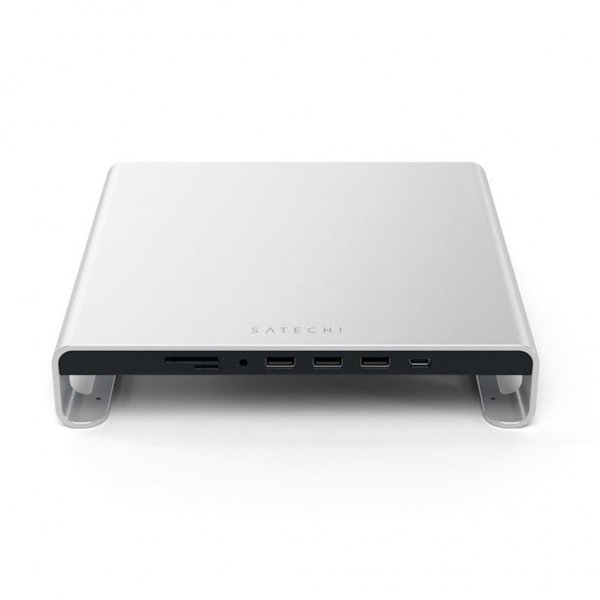 Satechi USB-C aluminiumskærmstativhub til iMac. USB 3.0-porte. kortlæser og 3,5 mm-stik Sølv
