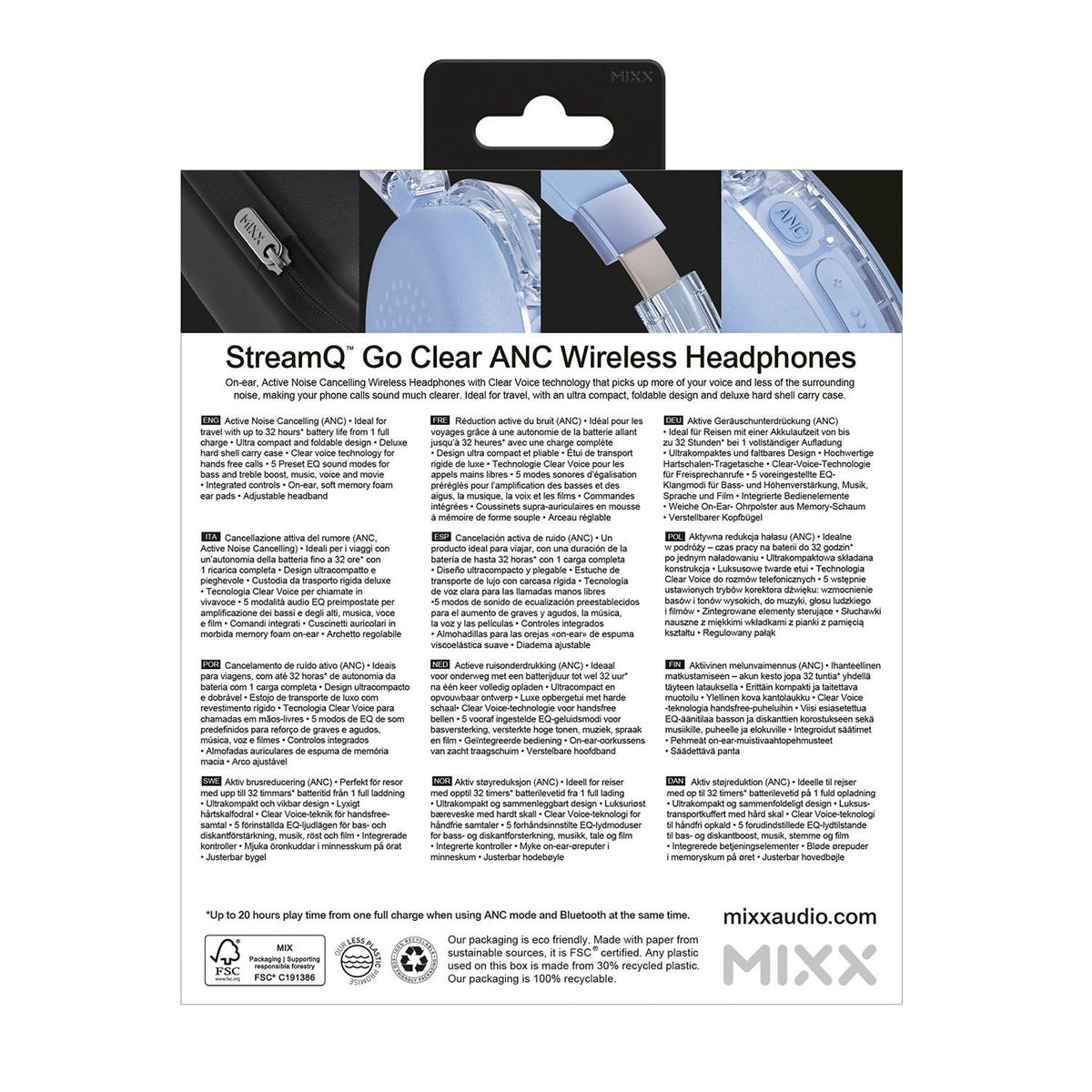 Mixx Trådløse On-Ear Høretelefoner StreamQ Go ANC Clear Blå