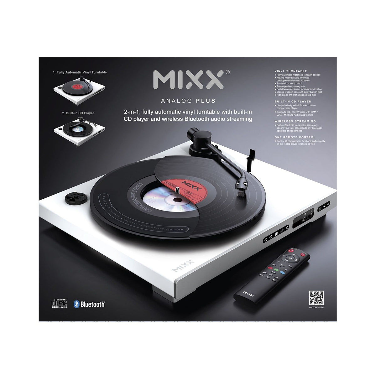 Mixx Analog Plus 2-i-1 Vinyl- og CD-Afspiller Hvid