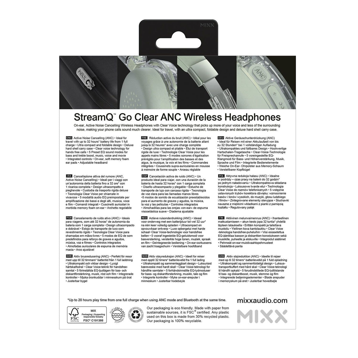 Mixx Trådløse On-Ear Høretelefoner StreamQ Go ANC Clear Grøn