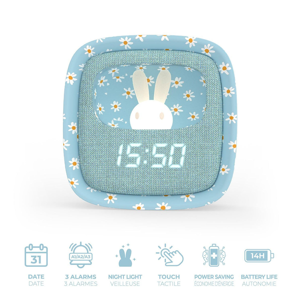 Mobility on Board Vækkeur med Natlys Billy Clock Blue Flower
