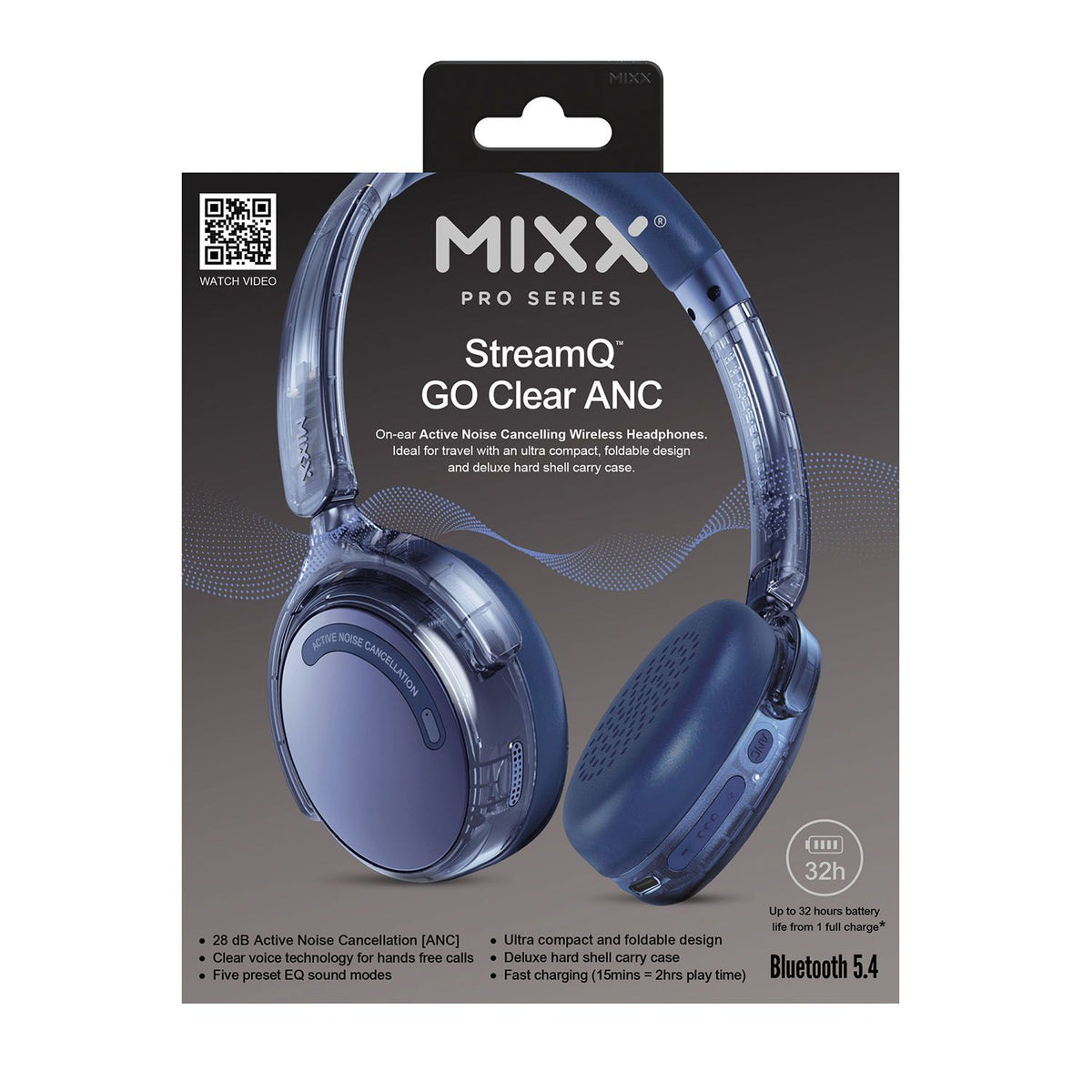 Mixx Trådløse On-Ear Høretelefoner StreamQ Go ANC Clear Marineblå