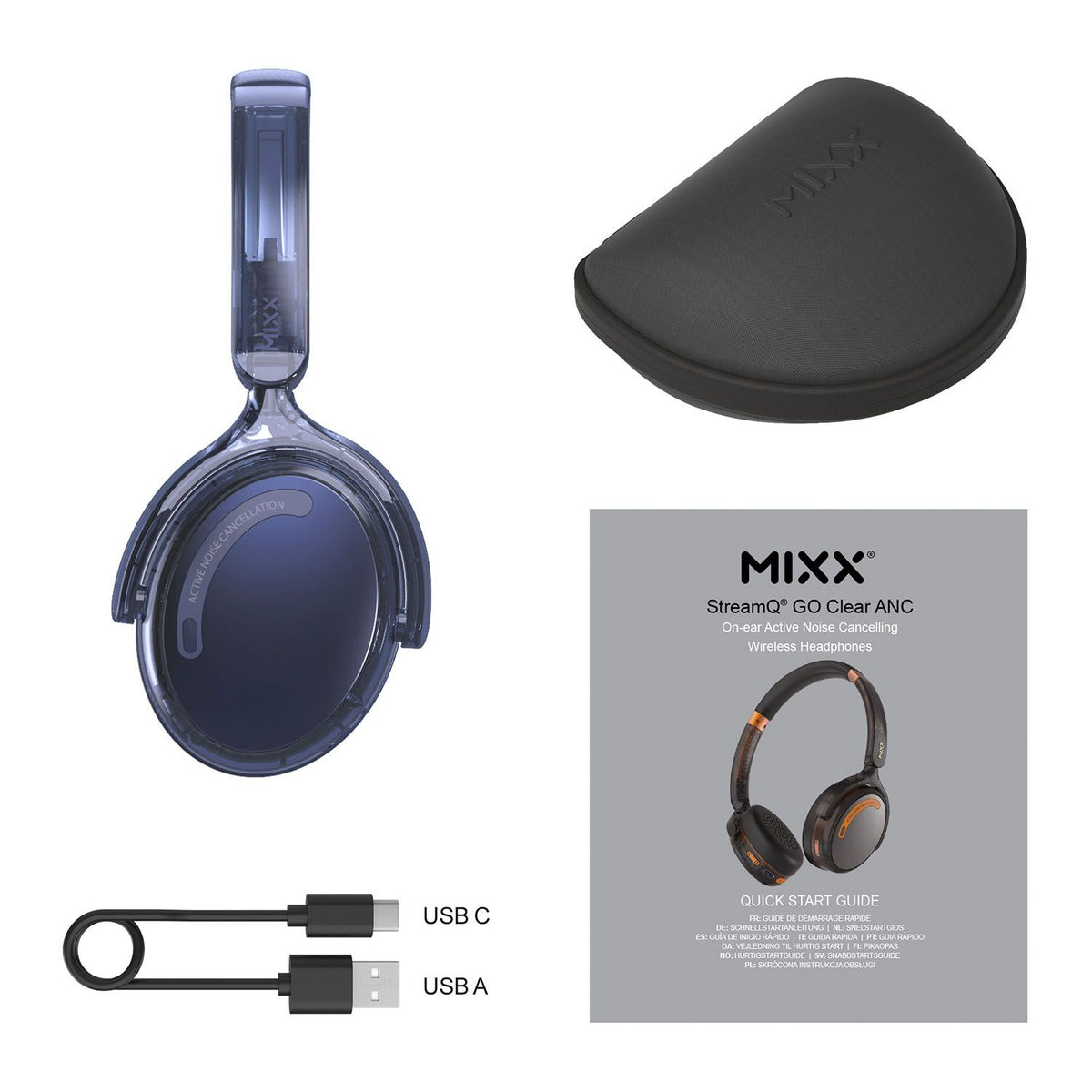 Mixx Trådløse On-Ear Høretelefoner StreamQ Go ANC Clear Marineblå