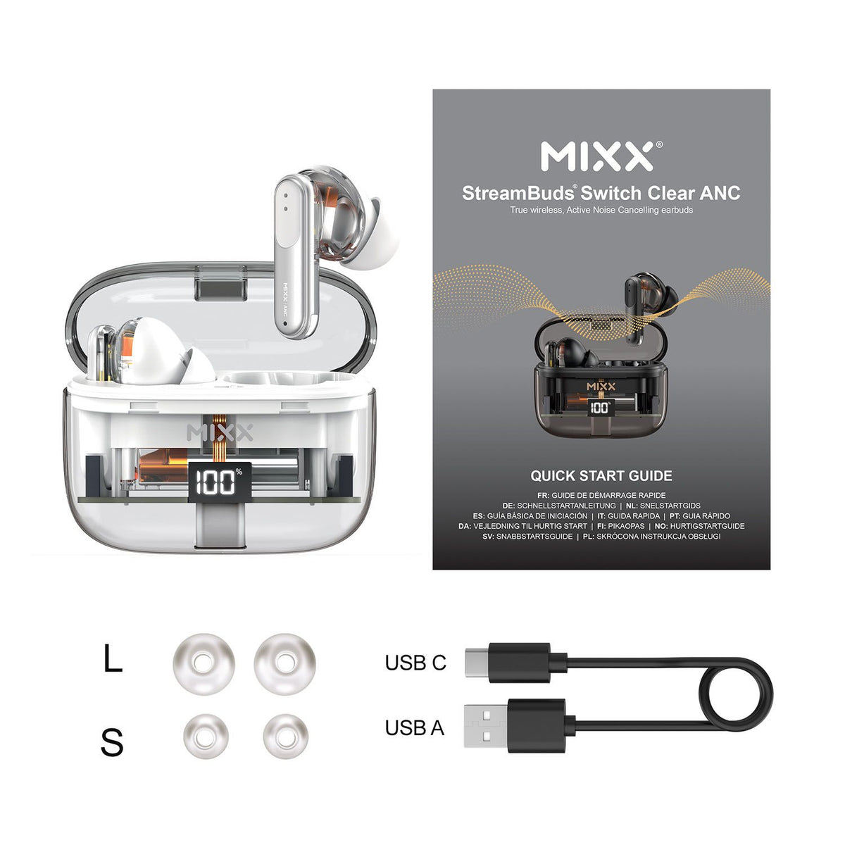 Mixx Trådløse Høretelefoner StreamBuds Switch Clear ANC Hvid