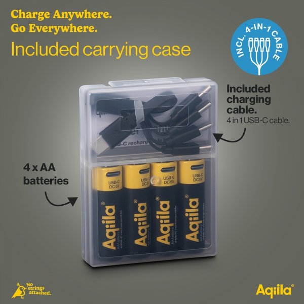 Aqiila Genopladeligt AA-batteri USB-C 4-pak