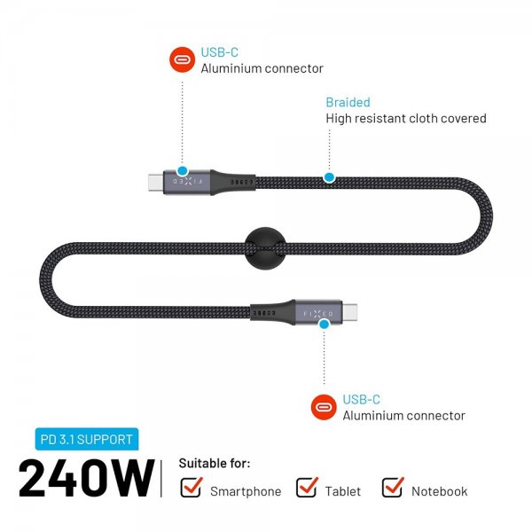 Fastmonteret USB-C Mediekabel USB4 gen 2 240W 1.2m