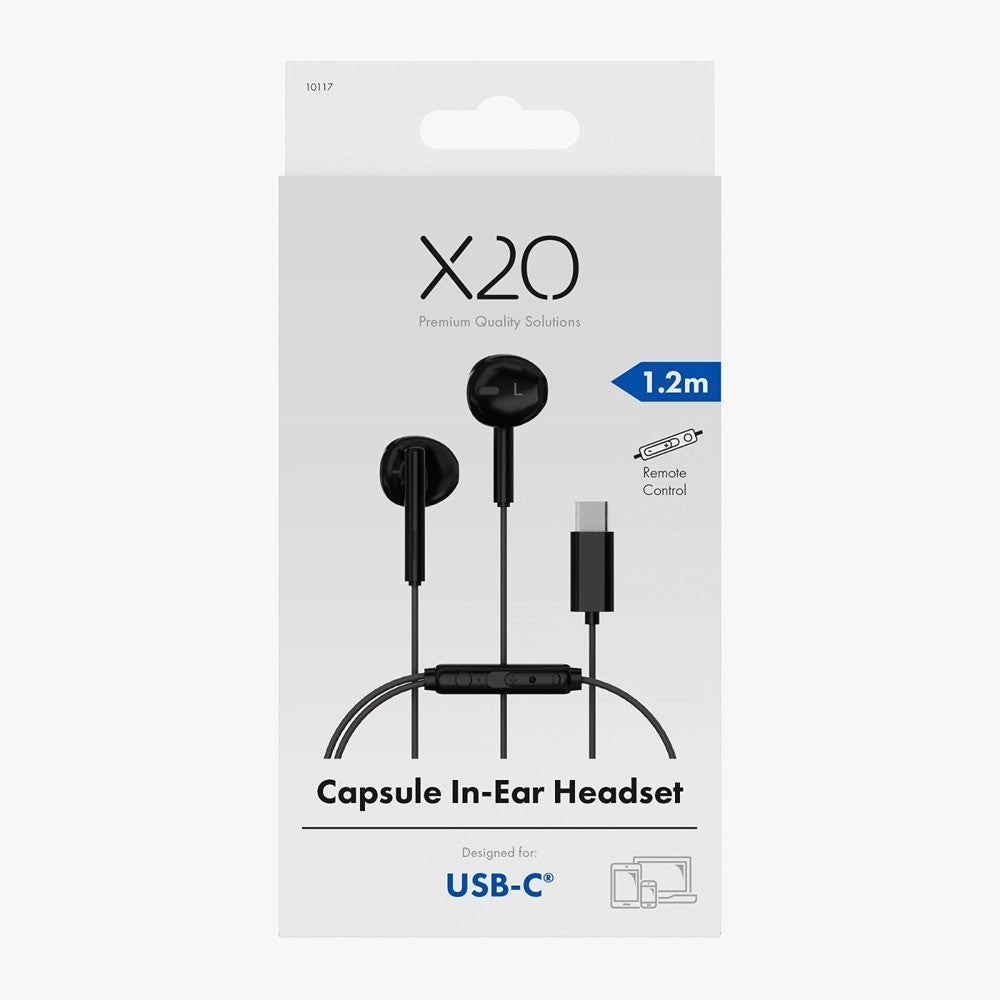 X2O Trådade Høretelefoner USB-C Capsule 1.2m Sort