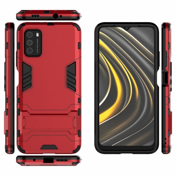 Xiaomi Poco M3 Cover Armor Stativfunktion Rød