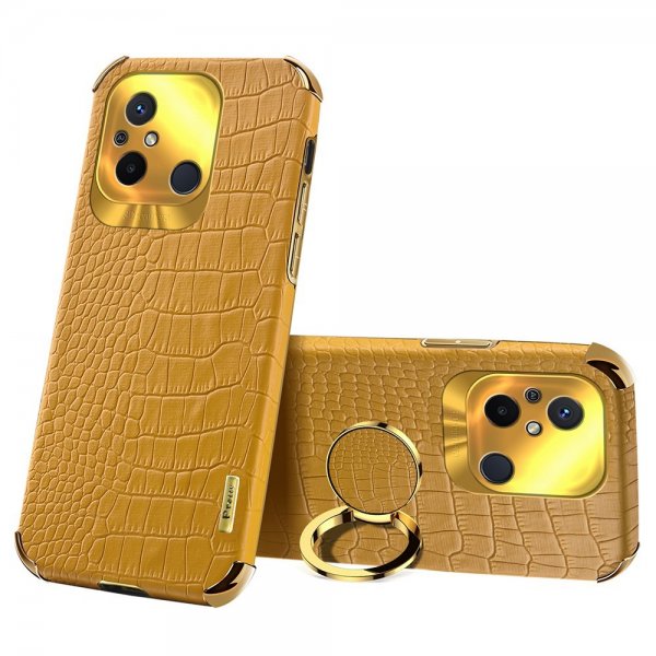 Xiaomi Redmi 12C Cover Krokodillemønster Fingerring Gul